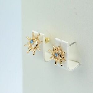 Hippie Style Sun Inlay 18K Gold Plated Ear Studs Earrings Eclipse
